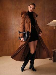 MOTF PREMIUM WOMEN'S HOODED LONG PADDED COAT WITH DETACHABLE FURRY TRIM