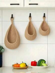 SHEIN 壁挂篮，波西米亚风格编织篮，创意水滴造型，适合蔬菜水果，厨房收纳篮，适合节日装饰，厨房收纳储物袋，挂篮袋，储物袋，储物袋 - 彩色 - 查看 5