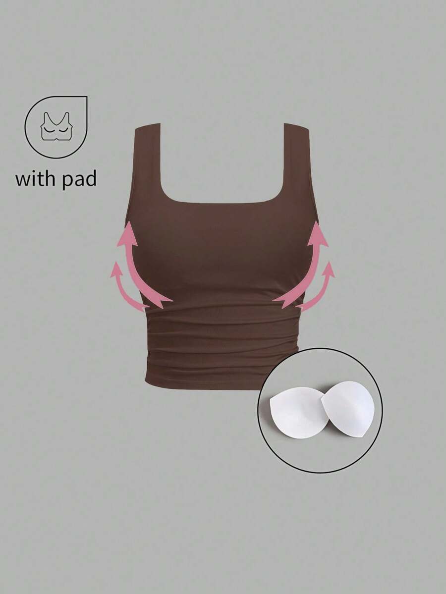 Sweetra 女式纯色简约无袖休闲修身背心 - 棕色 - 查看 1