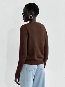 Lumivelle 2 件针织长袖开衫和无袖针织背心套装，百搭 - 棕色 - 查看 2