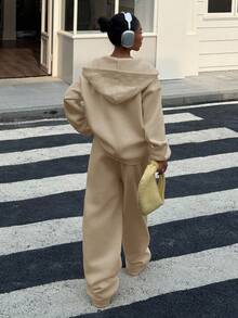 Muchica Women's Cream Yellow Casual Loose Sweatshirt Set, Autumn New Arrival Tan Outfit Women Neutral Clothes For Women