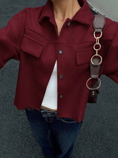 Siren Gaze Abrigo corto de unicolor versátil y casual para mujer, ropa de otoño e invierno