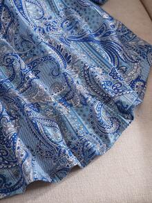 Rusticease Plus Size Round Neck Front Button Allover Print Top With 3/4 Sleeves, Casual Vacation Style - Multicolor - View 7