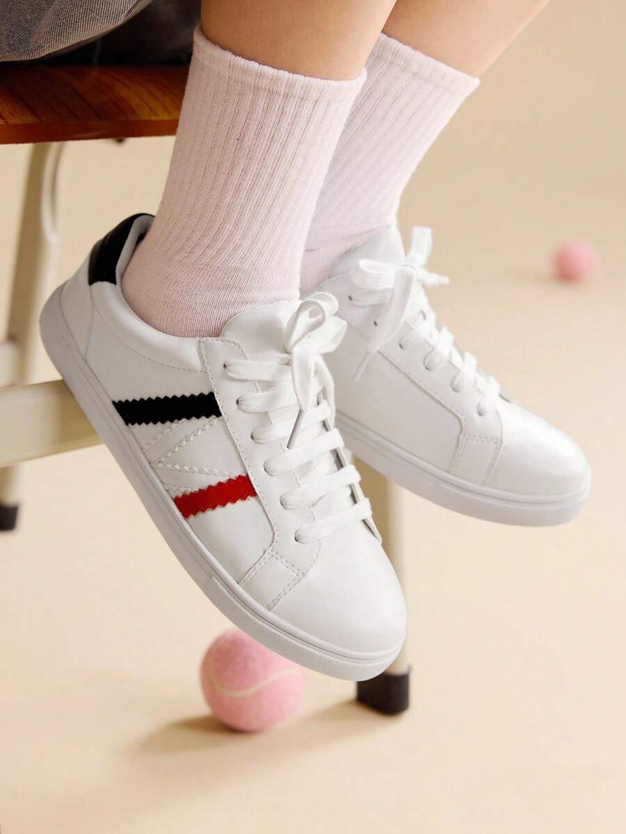 CUCCOO EASI Women's Lace-Up Contrast Color Flat Casual Sneakers - White - View 1