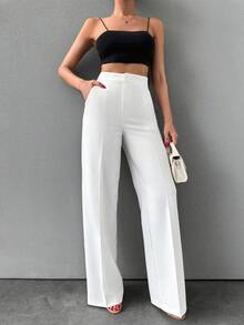 ZIRRA 时尚女士白色高腰阔腿裤，商务休闲百搭长裤 - 白色 - 查看 1