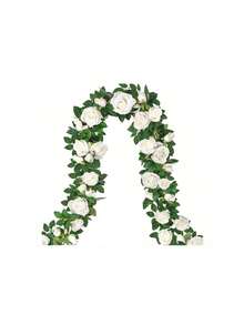 1 件，200 厘米/78.7 英寸白玫瑰人造花环，人造花藤，丝绸花环，适用于婚礼拱门、花园背景、户外墙壁装饰、订婚和接待装饰、餐桌装饰、中心装饰、人造花、塑料花、情人节、礼物家居装饰圣诞装饰房间装饰圣诞节 - 白色 - 查看 8