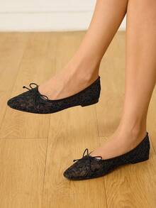 CUCCOO HITCHD Giày bệt thường ngày đa năng thoáng khí, thoải mái, thoải mái, thoáng khí, đế thấp, mũi vuông, họa tiết nơ trang trí mới mùa xuân/thu 2025 - màu đen - Xem 8