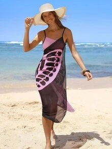 Breezaya Cubre-todo de gasa con estampado de mariposa y bloques de color para vacaciones en la playa 2025 - Multicolor - Ver 6