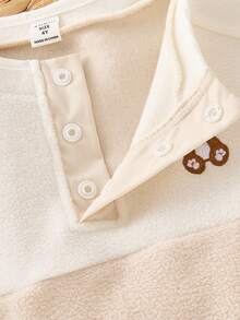 SHEIN 2pcs Toddler Boys Bear Pattern Fluffy Sweatshirt And Straight Leg Pants Set Fall Winter - Beige - View 4