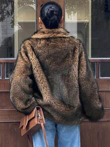 DAZY Women's Faux Fur Collar Long Sleeve Jacket, Autumn/Winter Women Coats - Coffee Brown - View 2