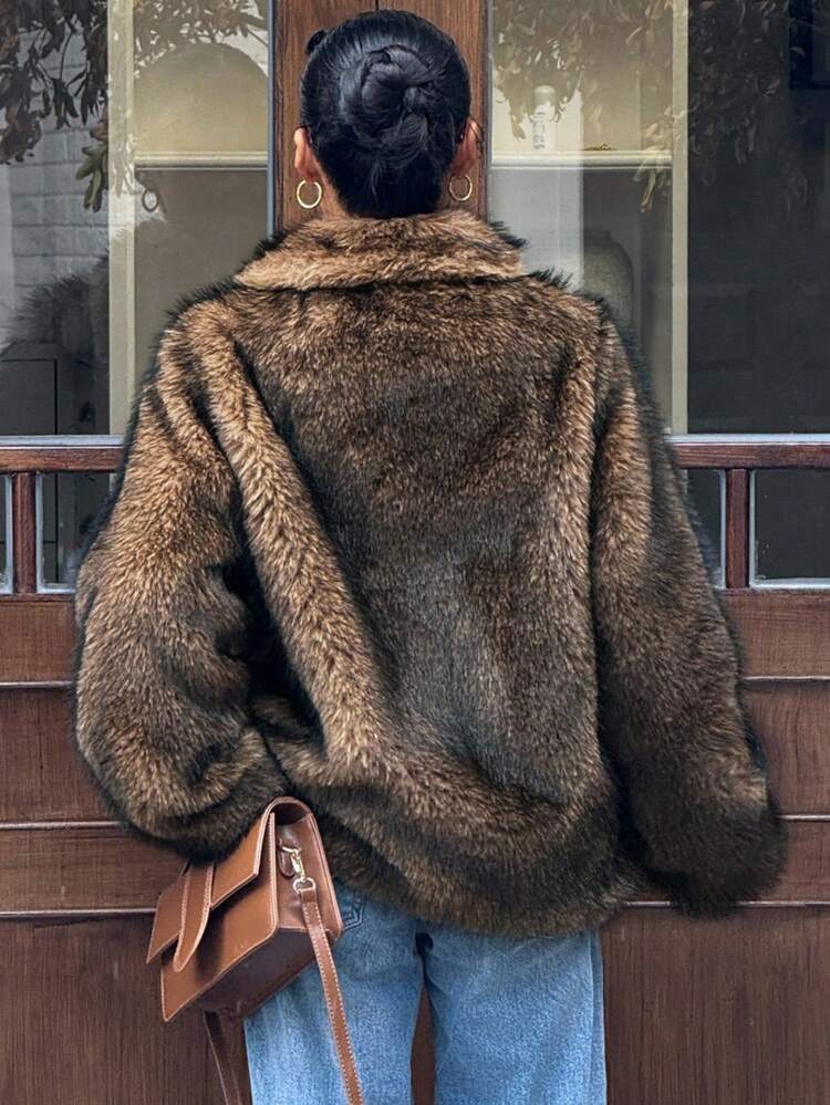 Women's Faux Fur Collar Long Sleeve Jacket, Autumn/Winter Women Coats