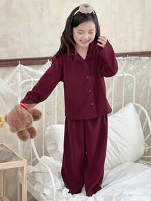 DAZY 2pcs/Set Girls Young Girl Casual Long Sleeve Top And Pants Homewear Set, Fall