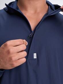 Men's Casual Versatile Letter Print Hooded Jacket - Blue - View 3