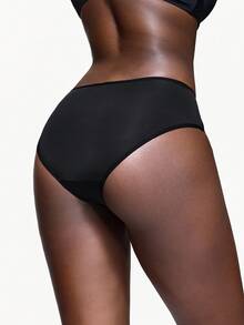 Shapelle Forme 1 Stück schwarze, bequeme, weiche Mesh-Patchwork-Transparenz-Slip, nahtlose Slips mit niedriger Taille für Frauen, geeignet für den täglichen Gebrauch, Büro, Zuhause, Formwäsche für S-Form