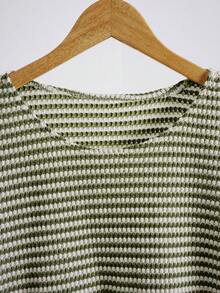 EMERY ROSE Plus Size Going Out TopsWomen Casual Striped Print Long Sleeve Loose T-Shirt, Winter Clothes For Women Long T Shirt For Women - Army Green - View 6