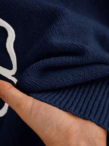 CosyJoli 大码女式3D花卉图案针织毛衣，秋季休闲装 - 藏蓝色 - 查看 6