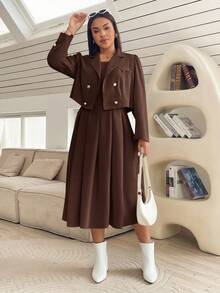 SHEIN Essnce 大码秋冬连体裤和西装外套两件套