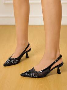 CUCCOO HITCHD Casual Breathable Floral Mesh Women High Heel Sandals - Black - View 5