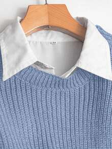 GlowEve Women's Solid Color Asymmetric Knit Shawl Top And Skirt 2 Pieces Set - Baby Blue - View 6