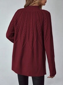 EMERY ROSE Áo len dài tay cổ lọ tối giản màu trơn dành cho nữ, mặc hàng ngày - Đỏ - Xem 2