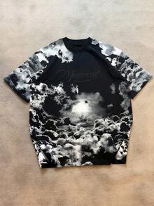 Manfinity Dauomo Men's Cross & Pigeon Print Round Neck Short Sleeve Casual T-Shirt - Black - View 4