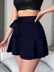 EURMUSE Damen Lässig vielseitige einfarbige Rüschen-Saum Rock