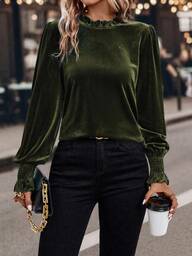 EMERY ROSE Elegant enfärgad blus med puffärmar för pendling, höst