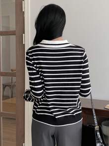 DAZY Women's Casual Loose Polo Neck Long Sleeve Sweater, Autumn - Black - View 2