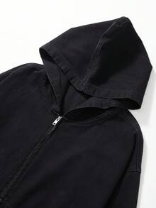 ROMWE MEN Street Life Men's Casual Washed Denim Hoodie, Fall - Blue - View 3