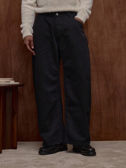 Musero Oversized Barrel Leg Denim Trouser Button Fastening Belt Loop Holes Detailing Jeans Only Fall/Autumn Winter