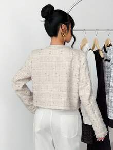 SHEIN Christmas White Teen Girl Casual Minimalist Comfortable Textured Woven Jacket Autumn Winter Clothes For Girl