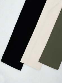 Chiquease Conjunto de 3 camisetas de manga larga de punto con cuello de pico, en color rosa, albaricoque y negro, de estilo elegante y casual para otoño/invierno. Camisetas de punto suaves y elásticas, de ajuste ceñido, ideales para uso diario y combinar con diferentes looks. Conjunto de 3 tops básicos para mujer, perfectos para el Día de San Valentín. - Verde militar - Ver 5