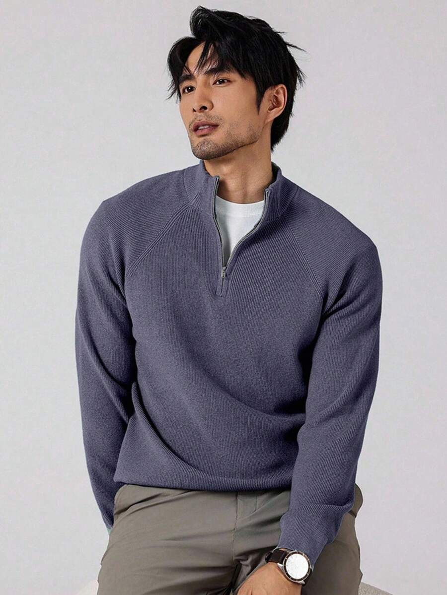 Manfinity Homme Men's Casual Solid Color Stand Collar Sweater, Autumn/Winter, Long Sleeve Top - Mauve Purple - View 1