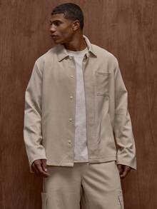 Musero Men Oversized Premium Long Sleeve Enlarged Front Pocket Hidden Button Placket Detailed Shirt /Winter - Apricot - View 5