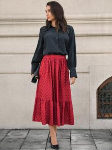SHEIN Unity Váy hoa mini giản dị dành cho người đi làm, mùa thu - Đỏ - Xem 1