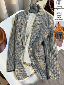 Franclia Retro französischer, eleganter H-förmiger Revers Grau-Blau Blazer für Frauen, geeignet für den täglichen Gebrauch, Herbst/Winter - Verschiedenfarbig - Übersicht 1