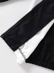 1pc Boys' Patchwork Hoodie Jacket, Black & Grey Combo, Minimalist Yet Sophisticated Design, Versatile For School, Outdoor, Casual Wear, Fashionable And Comfortable Fall Winter - Black and White - View 7