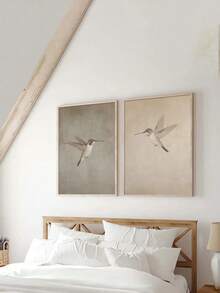 SHEIN Set Of 2 Unframed Vintage Hummingbird Wall Art Canvas Poster Print Minimalist Retro Bird Farmhouse Decor Rustic Painting For Apartment,Living Room,Bedroom,Modern Home Decoration