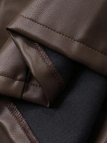 Livesso 女士宽松翻领常规款夹克，秋季女士皮夹克外套 - 棕色 - 查看 7