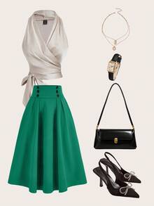 EURMUSE Minimalist Solid Color Casual Office Versatile Daily Wear Women Skirt - Green - View 9