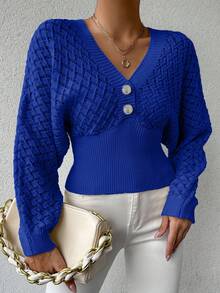 Women's Fashion Casual Hollow V-Neck Button Knitted Pullover,Jumper,Cream Jumper,Jumpers,Christmas Jumper,White Jumper,Black Jumper,Ladies Jumper,Women's Jumpers