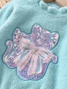 年轻女孩时尚百搭可爱亮片针织毛衣，秋冬 - 藍色 - 查看 6