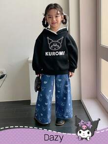 HELLO KITTY AND FRIENDS | SHEIN DAZY 少女休闲时尚可爱卡通图案阔腿牛仔裤