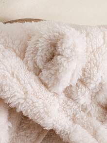 SHEIN 男婴休闲双面卡通耳朵连帽长袖连体衣，前拉链设计，罗纹袖口和下摆，秋冬季 - 杏色 - 查看 6