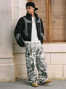 AXEPEAK Áo khoác nam dài tay, phối màu tương phản, cổ đứng, khóa kéo, giữ ấm, có lớp lót, thích hợp cho mùa đông. - màu đen - Xem 4