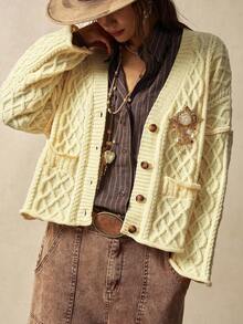 Bohemela Autumn/Winter Boho Cream Yellow Casual Cardigan For Women - Yellow - View 1