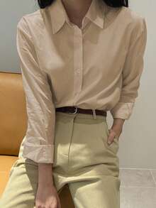 DAZY Camisa de manga larga de unicolor versátil y casual para otoño