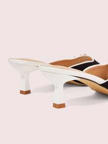 CUCCOO DOLLMOD Giày cao gót nữ, Giày cao gót quai mảnh họa tiết hoa, Chất liệu satin phối màu đen trắng, Giày sandal xỏ ngón thanh lịch - Đen và trắng - Xem 9