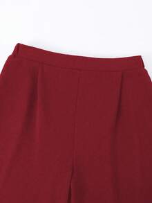 SHEIN 2 pezzi/set Outfit elegante e alla moda per ragazze adolescenti, completo con blusa a righe di colore solido + pantaloni larghi e morbidi, adatto per l'autunno e l'inverno - Bordò - Visualizzare 8
