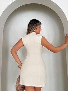 Xyvia Ladies' Autumn Elegant And Elegant Old Money Style Metal Starfish Button Dress - Apricot - View 2